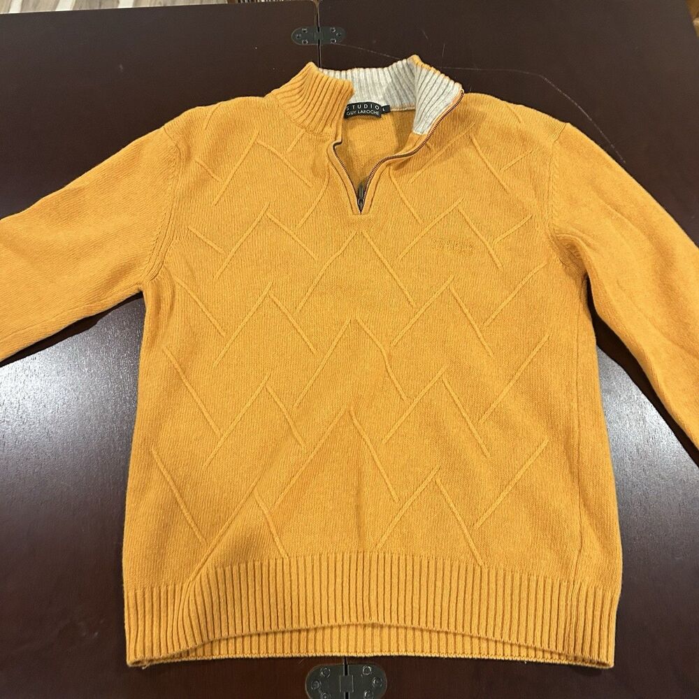 Guy Laroche Studio Men’s Orange 1/4 Zip Sweater Pullover Size L